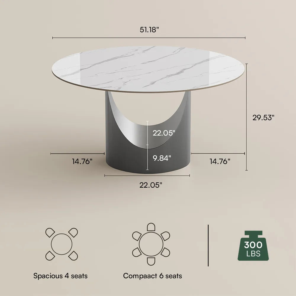 51in Hobart-Round Glossy Sintered Stone Dining Table