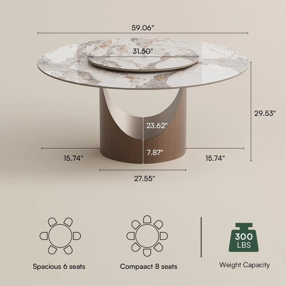 Hobart - Round Glossy Sintered Stone Dining Table