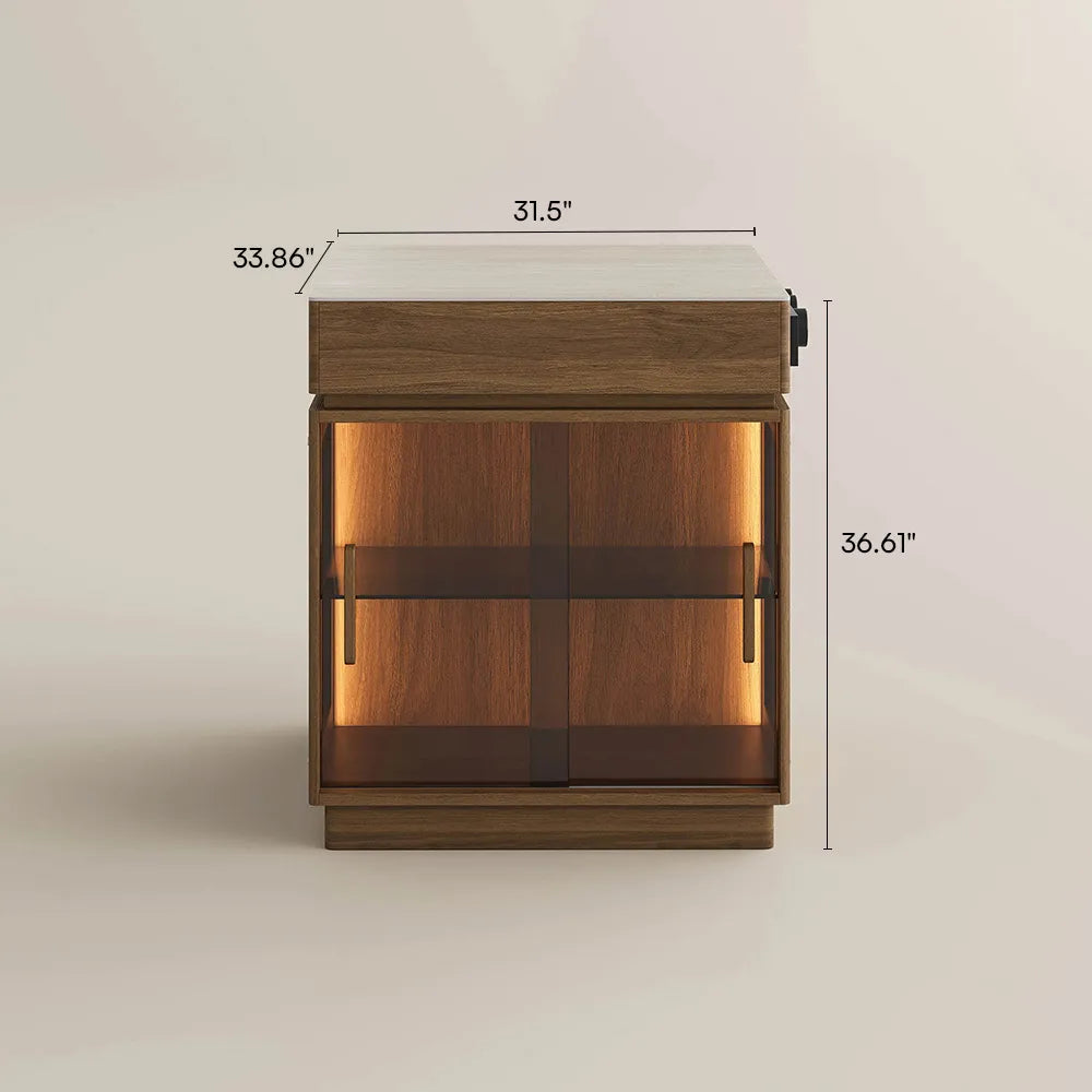31.5'' Kitchen Island with Matte Travertine Sintered Stone Top & Adjustable LED Lights