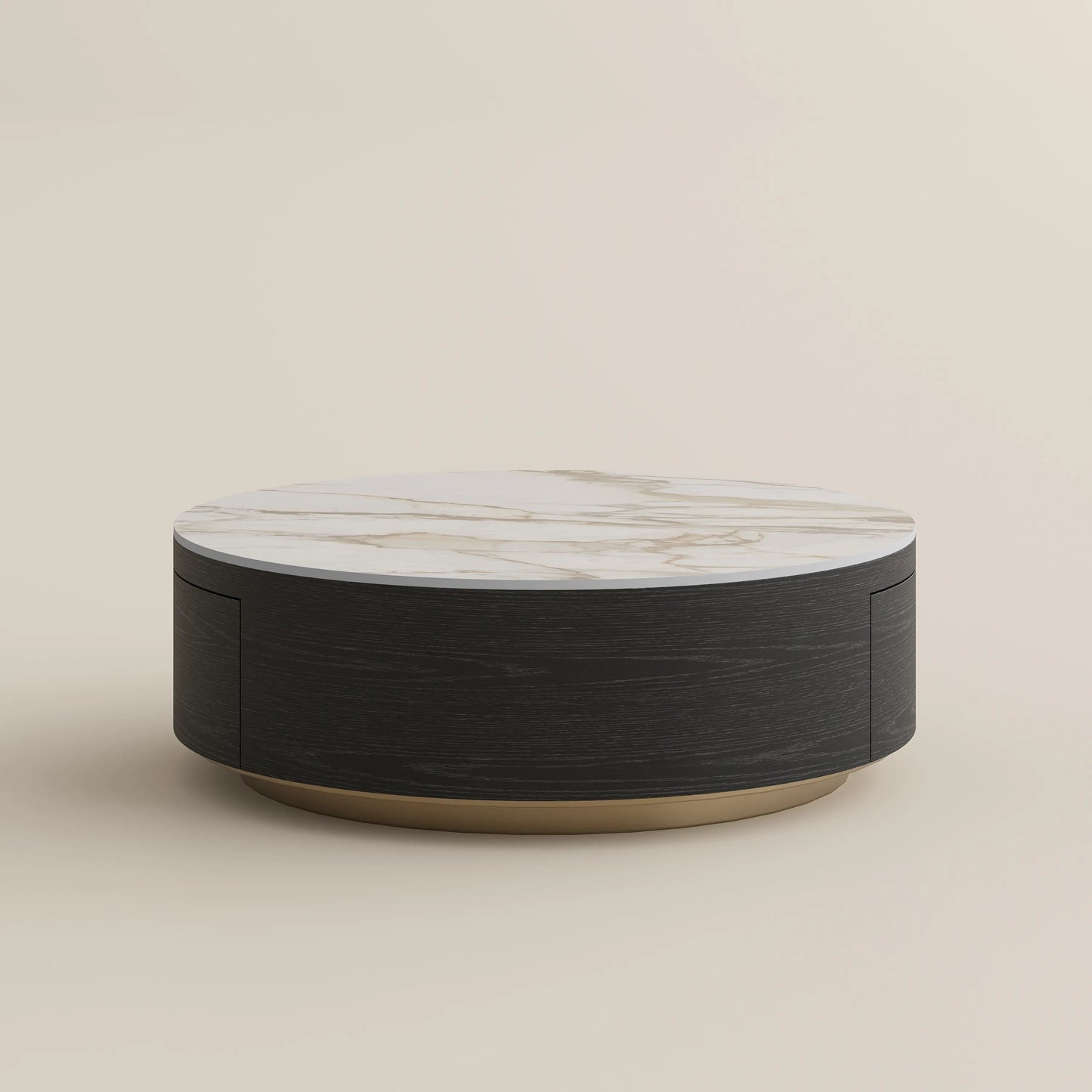 Table basse ronde en pierre frittée de 35 pouces avec rangement 