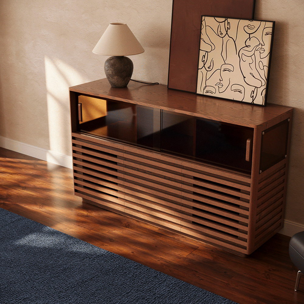 Selene-55'' LED Horizontal Slatted Storage Cabinet