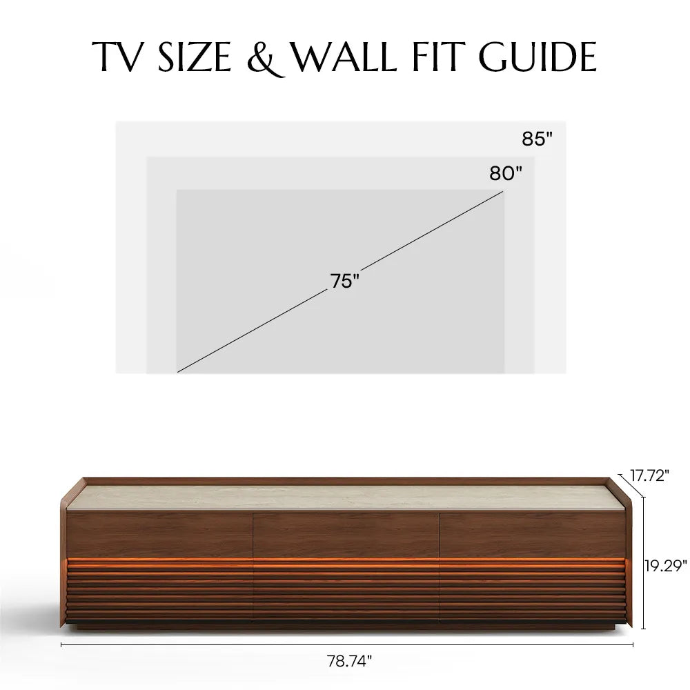 Ansel-78.74" Mid-Century Matte Travertine Stone Tabletop TV Stand