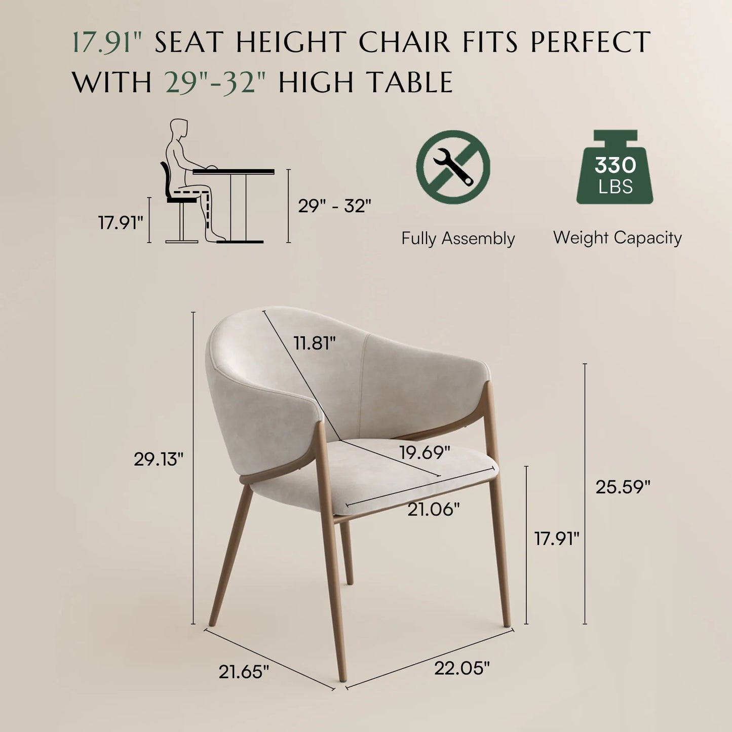 Alar-Mid-Century Modern Upholstered Dining Chairs Set of 2