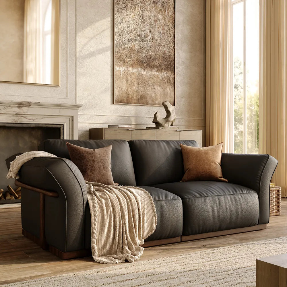 Genuine Leather Modular Sofa with Solid Wood Frame