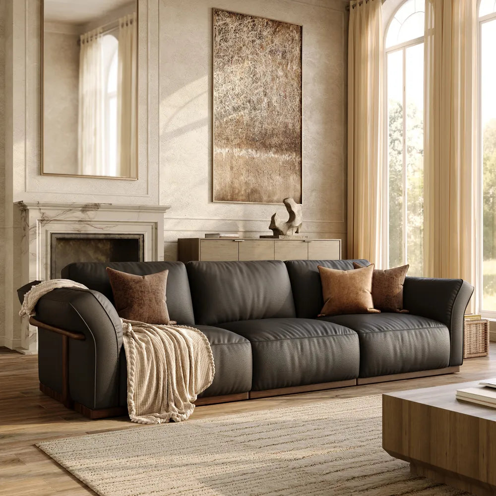 Genuine Leather Modular Sofa with Solid Wood Frame
