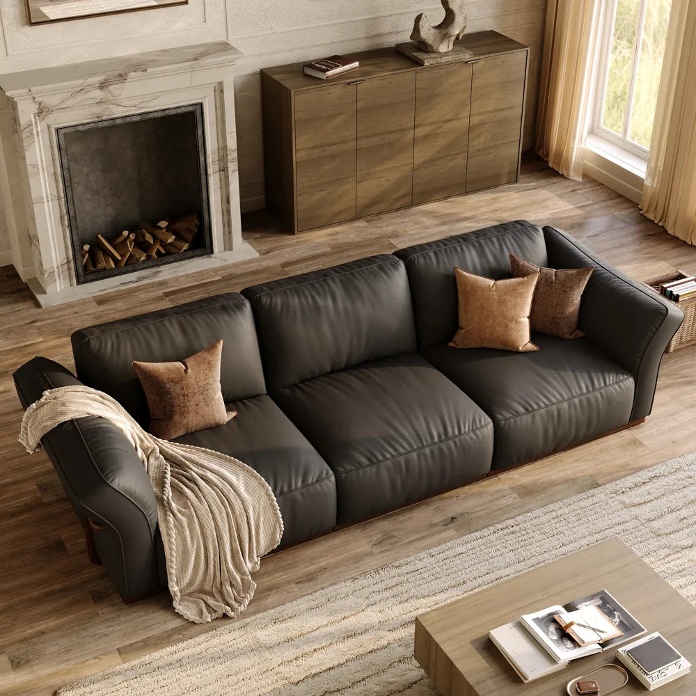 Genuine Leather Modular Sofa with Solid Wood Frame