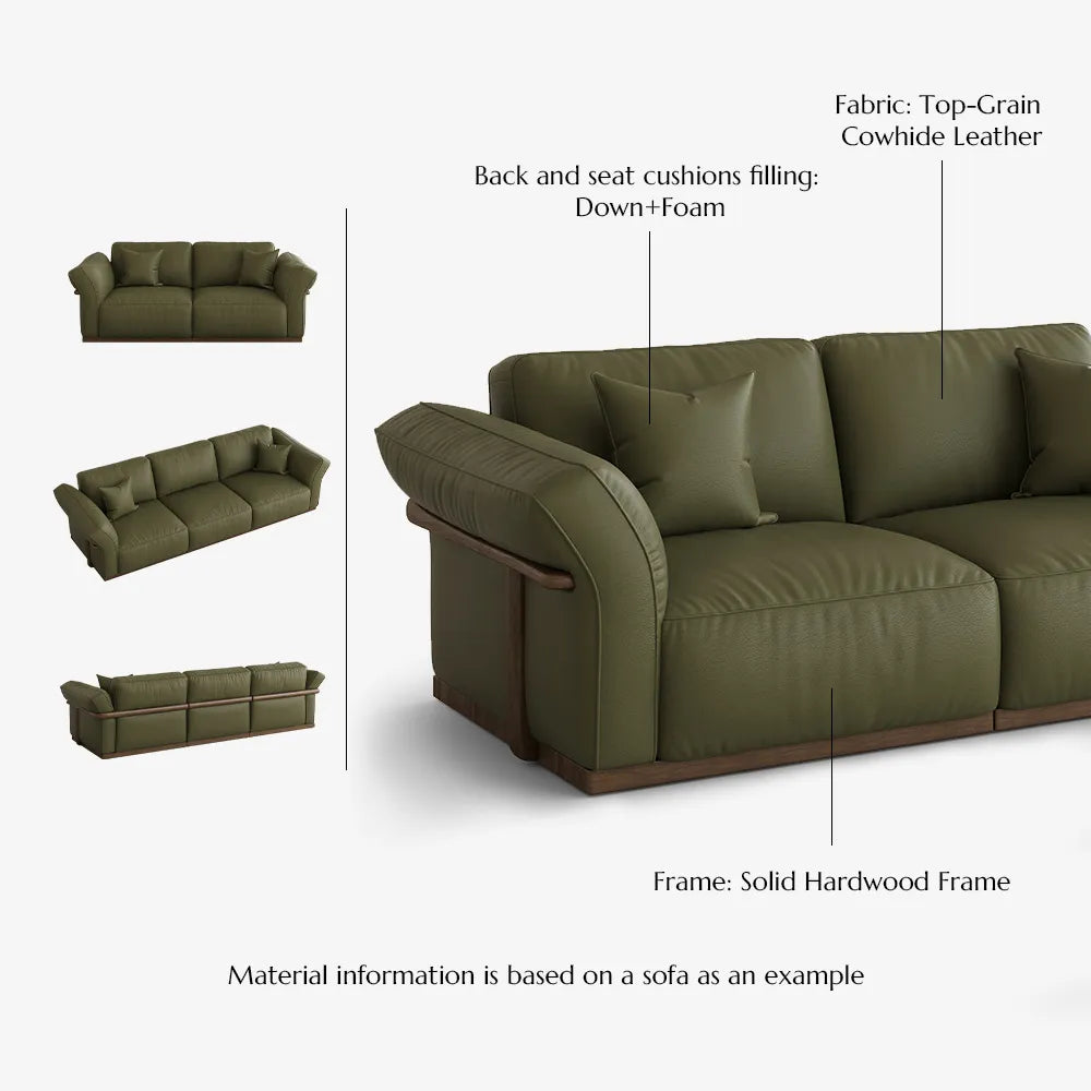 2+3 Seater  Genuine Leather Sofa Set with Solid Wood Frame & Comfortable