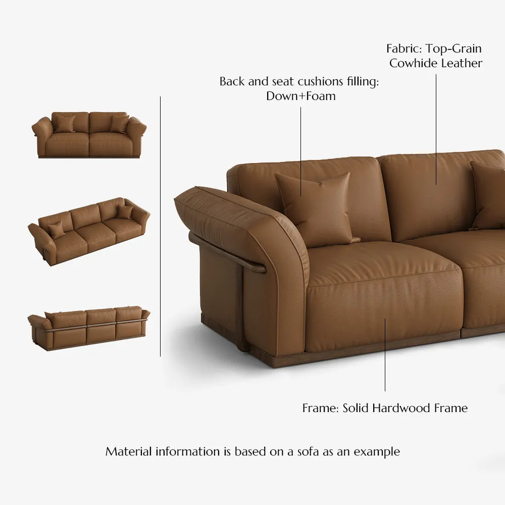 Genuine Leather Modular Sofa with Solid Wood Frame