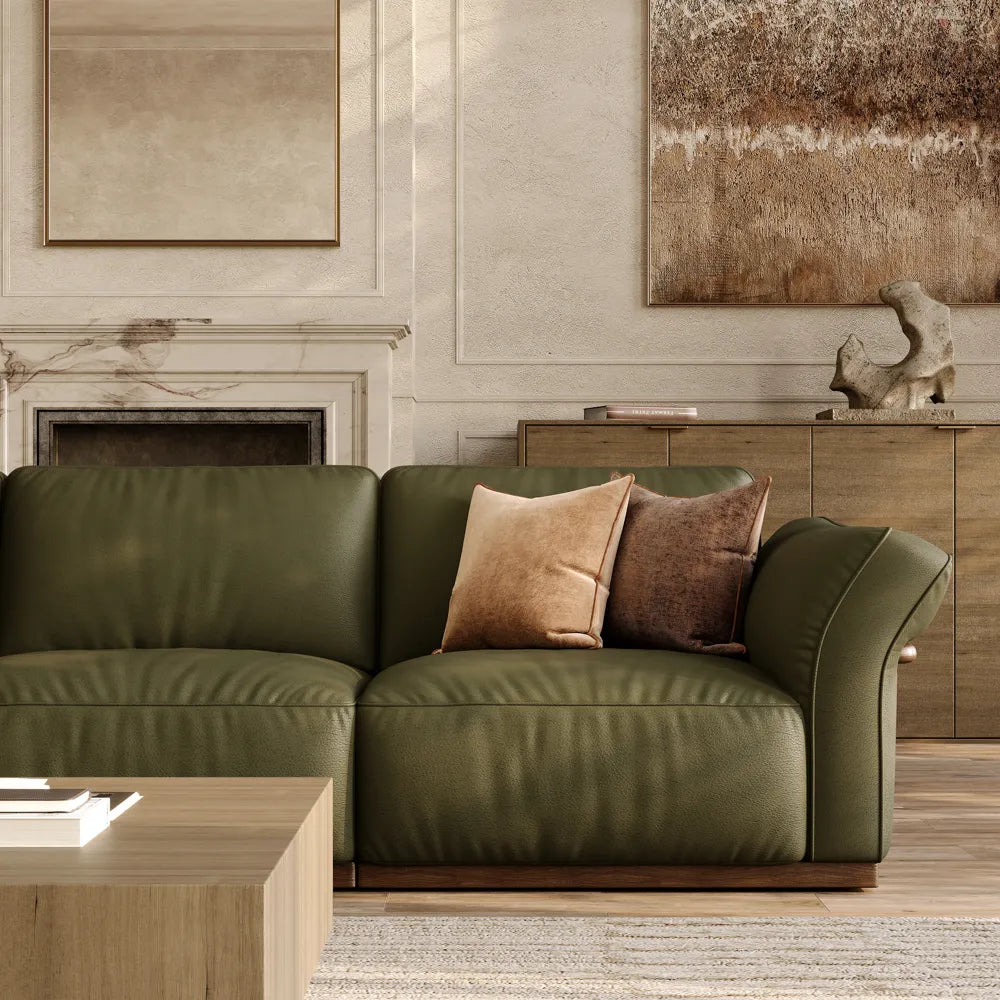 2+3 Seater  Genuine Leather Sofa Set with Solid Wood Frame & Comfortable