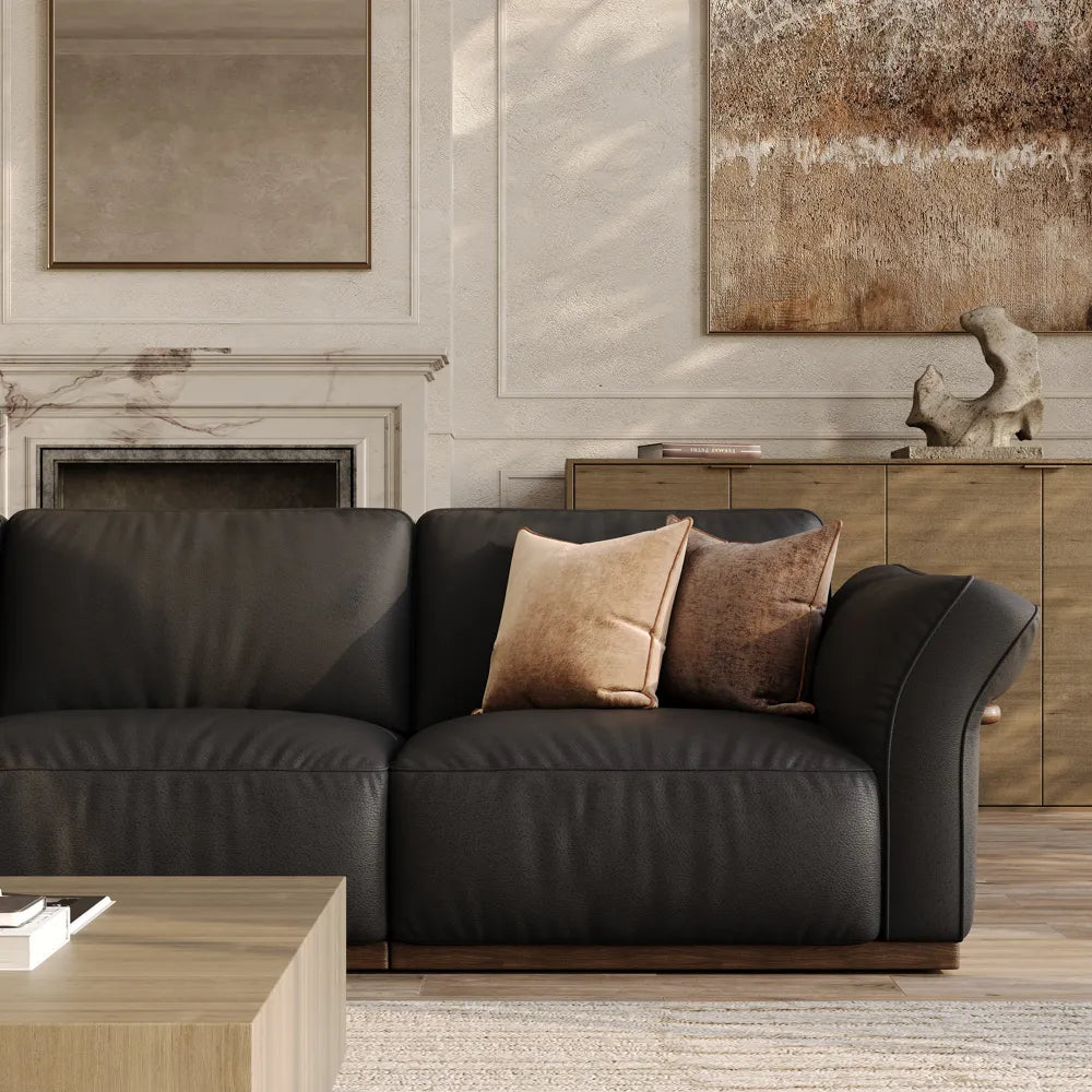 Genuine Leather Modular Sofa with Solid Wood Frame