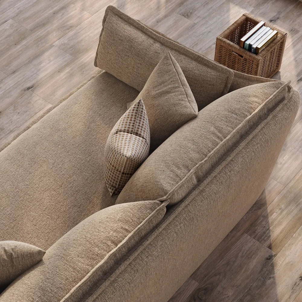 Luna-Khaki L-Shaped Sectional Modern Cotton Linen Sofa with Clean Lines