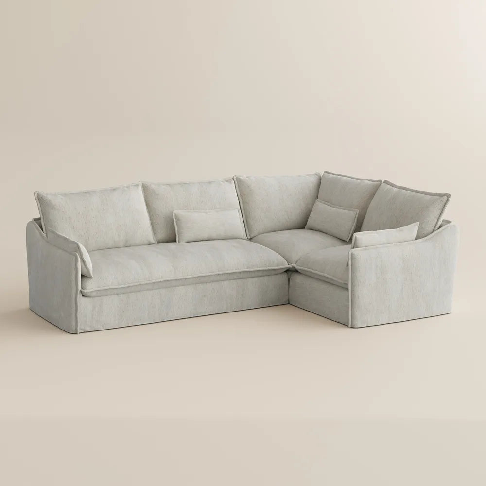 Luna-Beige Cotton Linen L-Shaped Sofa with Removable Covers