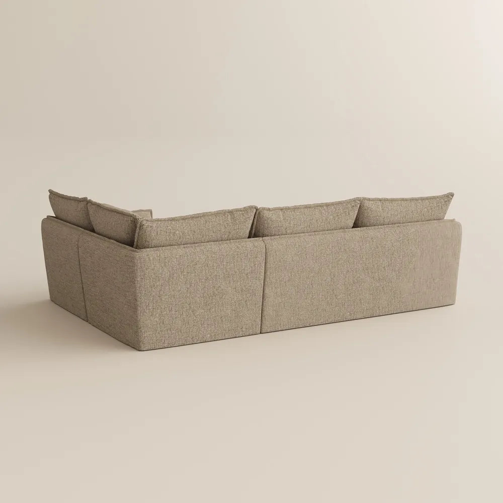 Luna-Khaki Cotton Linen L-Shaped Sofa with Removable Covers