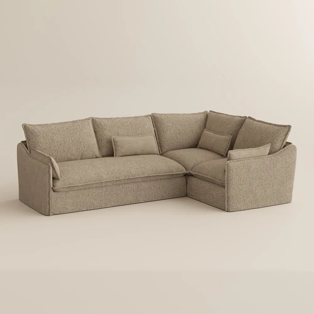 Luna-Khaki Cotton Linen L-Shaped Sofa with Removable Covers
