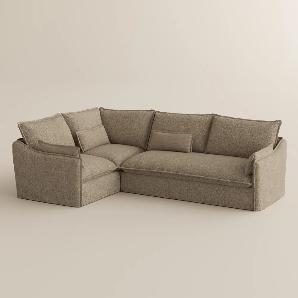 Luna-Khaki L-Shaped Sectional Modern Cotton Linen Sofa with Clean Lines