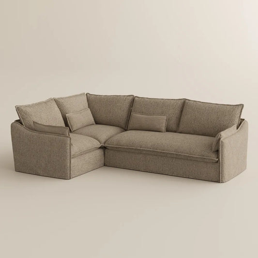 Luna-Khaki L-Shaped Sectional Modern Cotton Linen Sofa with Clean Lines
