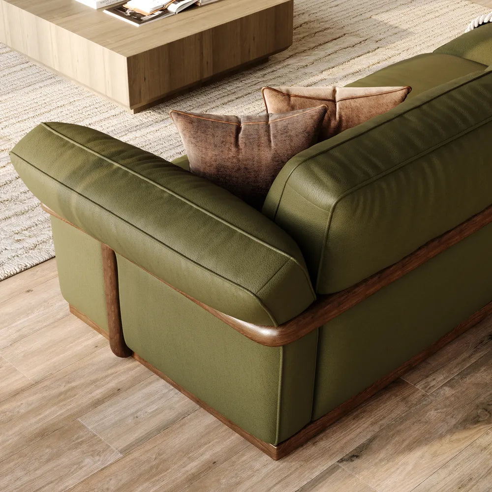 2+3 Seater  Genuine Leather Sofa Set with Solid Wood Frame & Comfortable