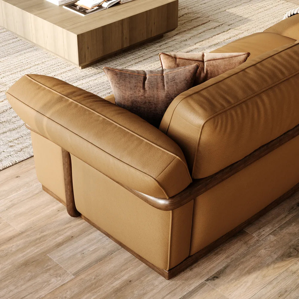 Genuine Leather Modular Sofa with Solid Wood Frame