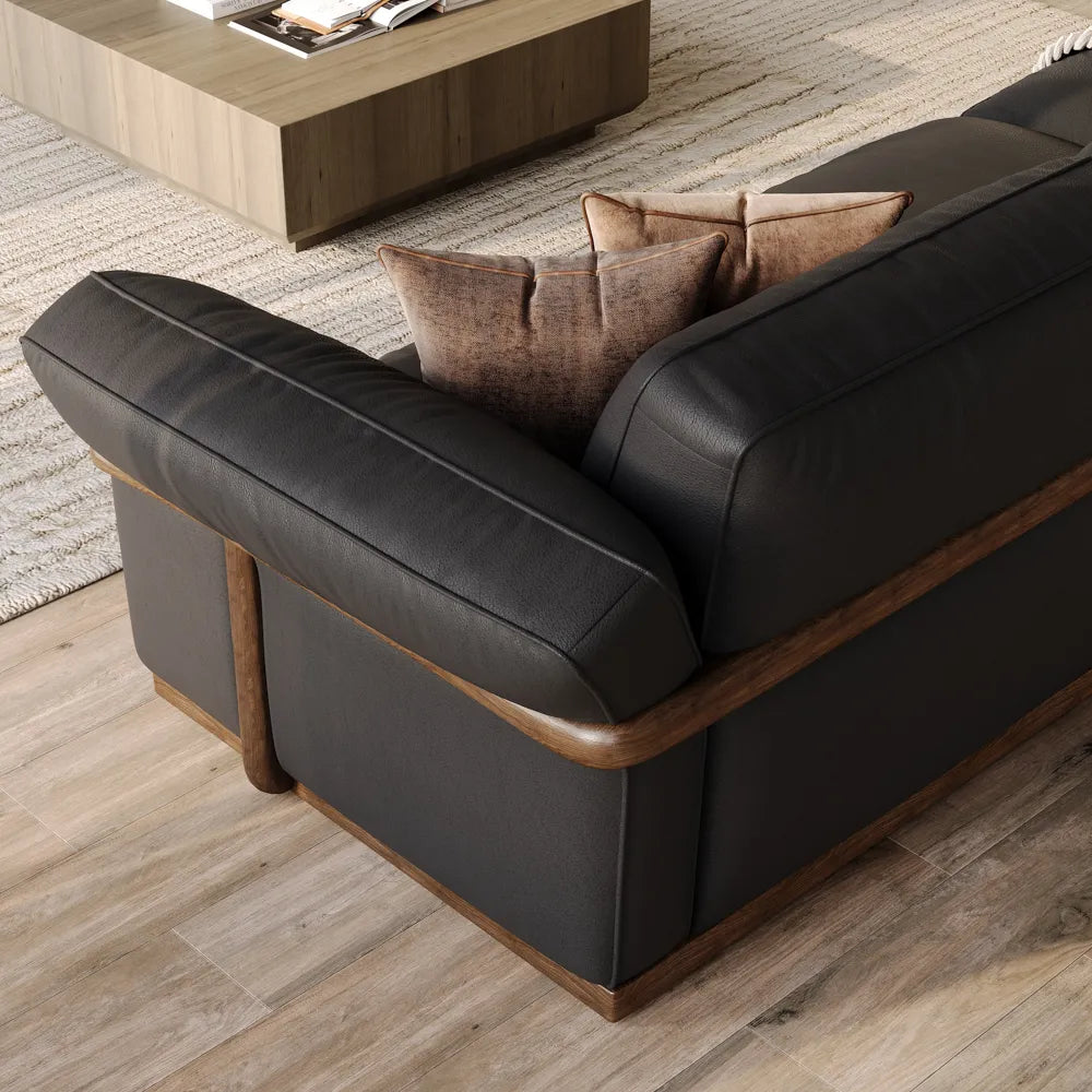 Genuine Leather Modular Sofa with Solid Wood Frame