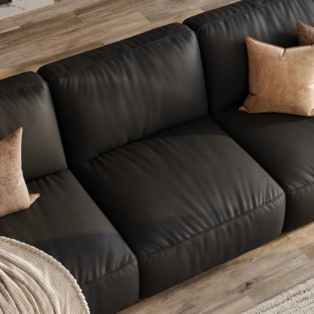 Genuine Leather Modular Sofa with Solid Wood Frame