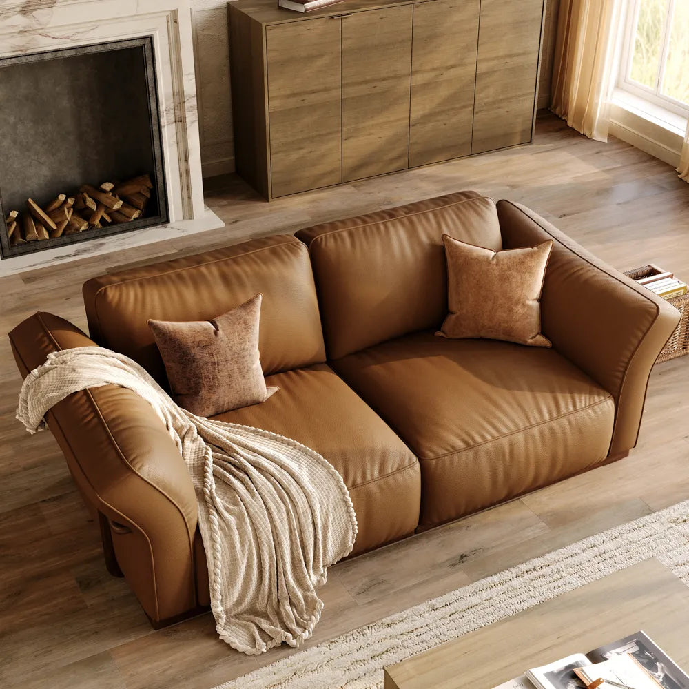 Genuine Leather Modular Sofa with Solid Wood Frame