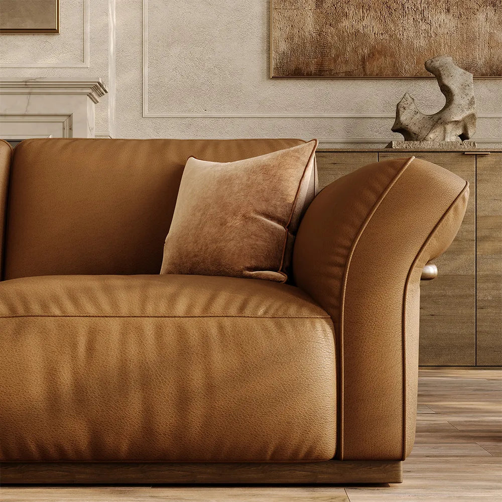 Genuine Leather Modular Sofa with Solid Wood Frame