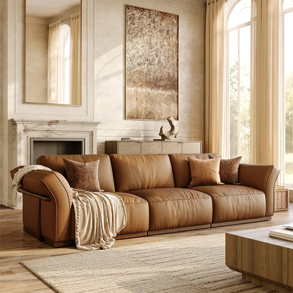 Genuine Leather Modular Sofa with Solid Wood Frame