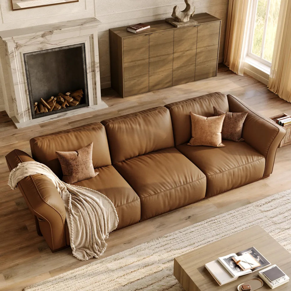 Genuine Leather Modular Sofa with Solid Wood Frame