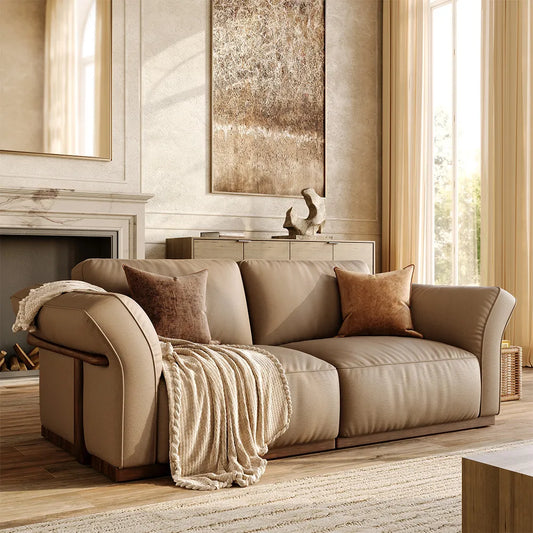 Genuine Leather Modular Sofa with Solid Wood Frame