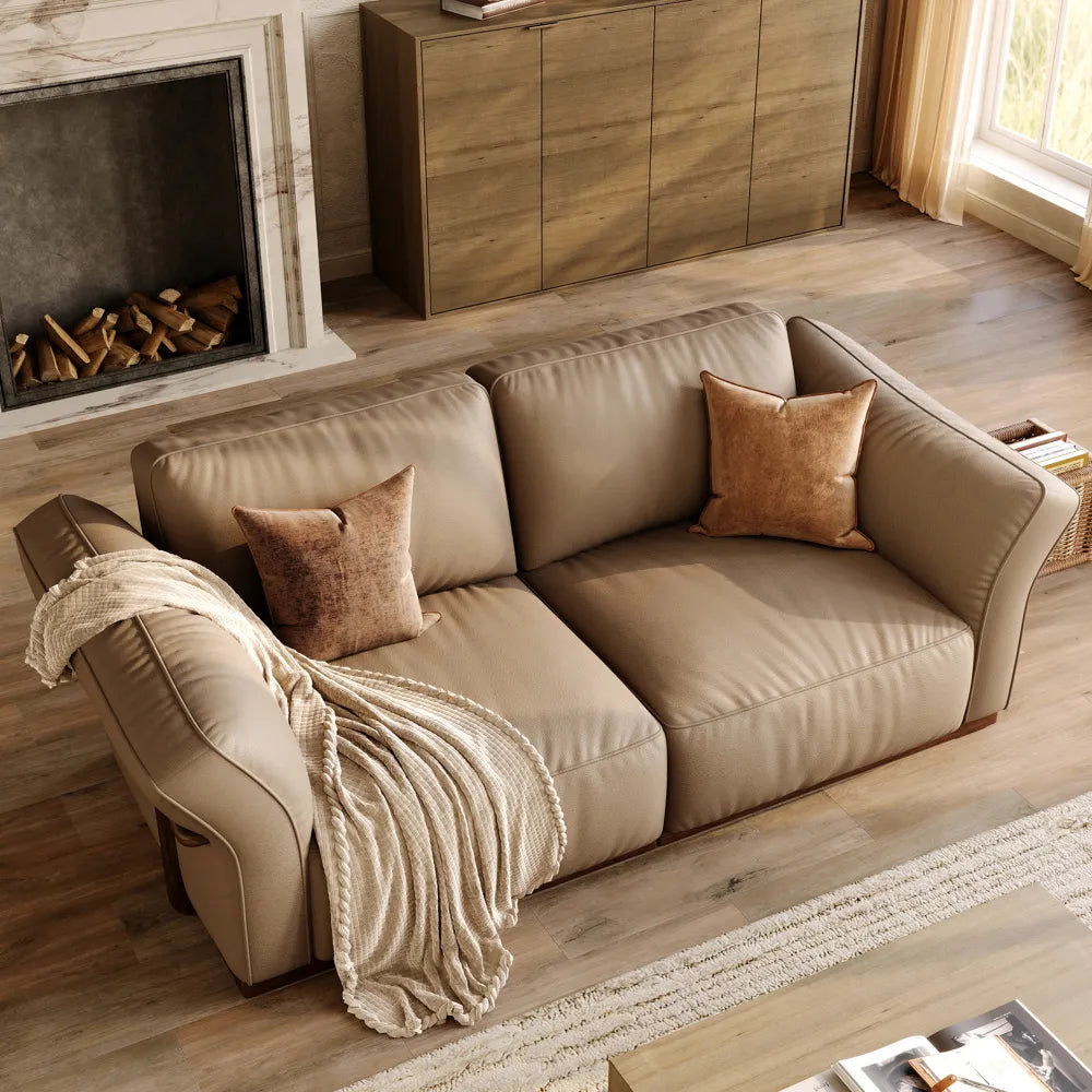 Genuine Leather Modular Sofa with Solid Wood Frame