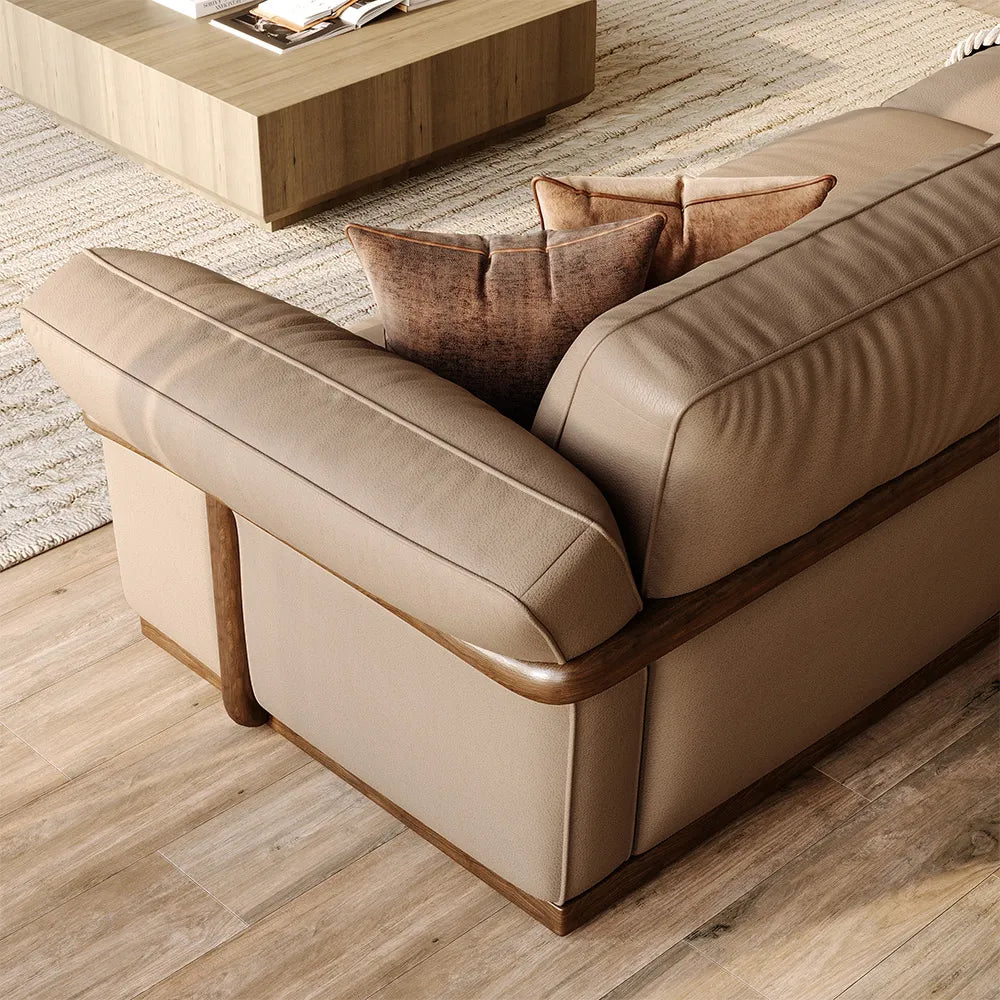 Genuine Leather Modular Sofa with Solid Wood Frame