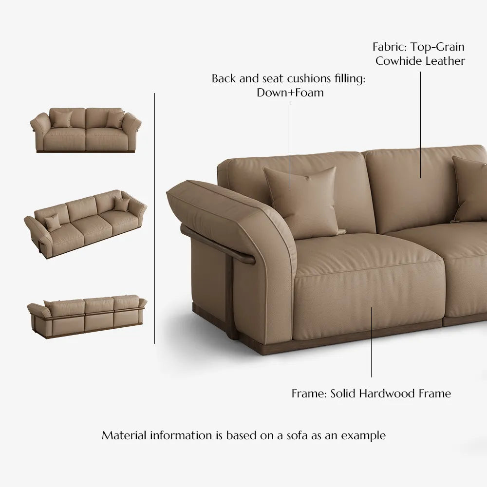 Genuine Leather Modular Sofa with Solid Wood Frame