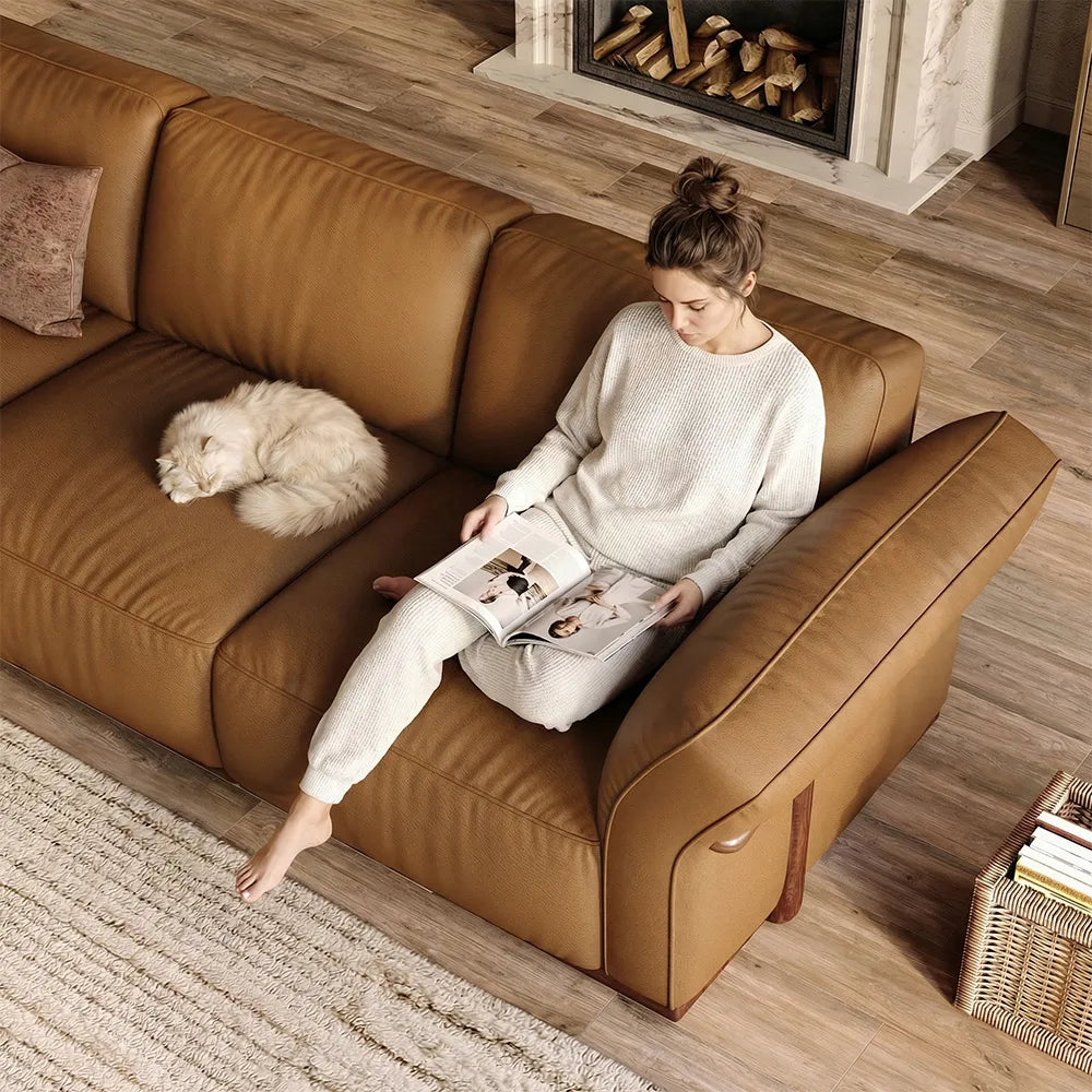 Genuine Leather Modular Sofa with Solid Wood Frame