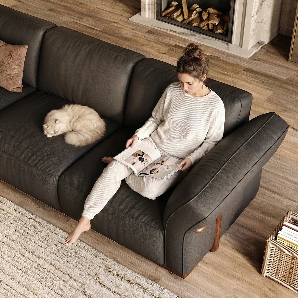 Genuine Leather Modular Sofa with Solid Wood Frame