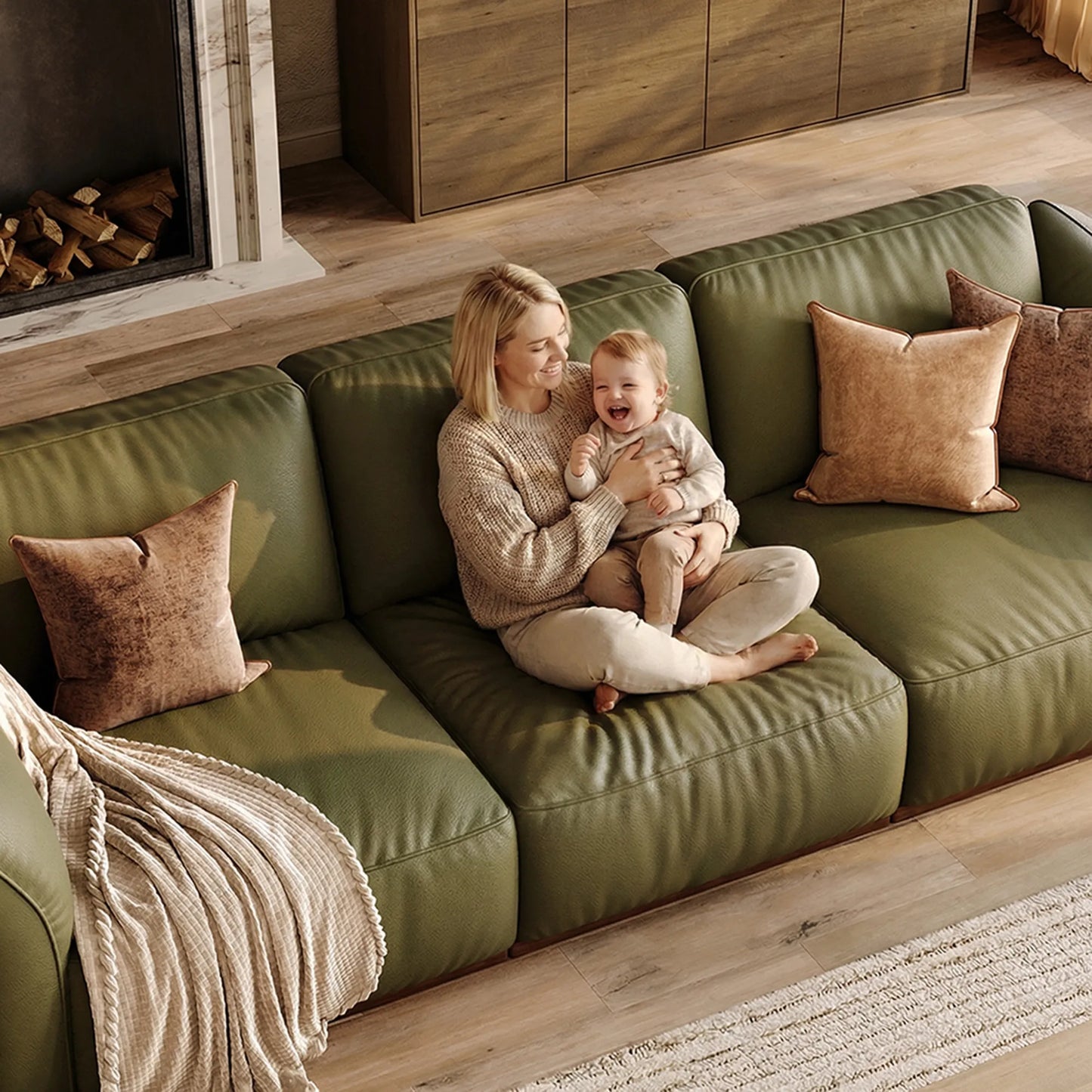 2+3 Seater  Genuine Leather Sofa Set with Solid Wood Frame & Comfortable