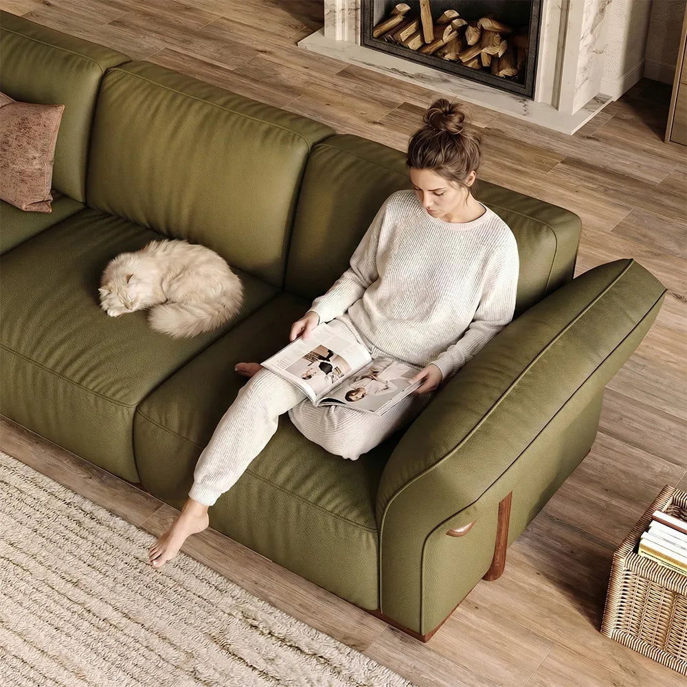 2+3 Seater  Genuine Leather Sofa Set with Solid Wood Frame & Comfortable