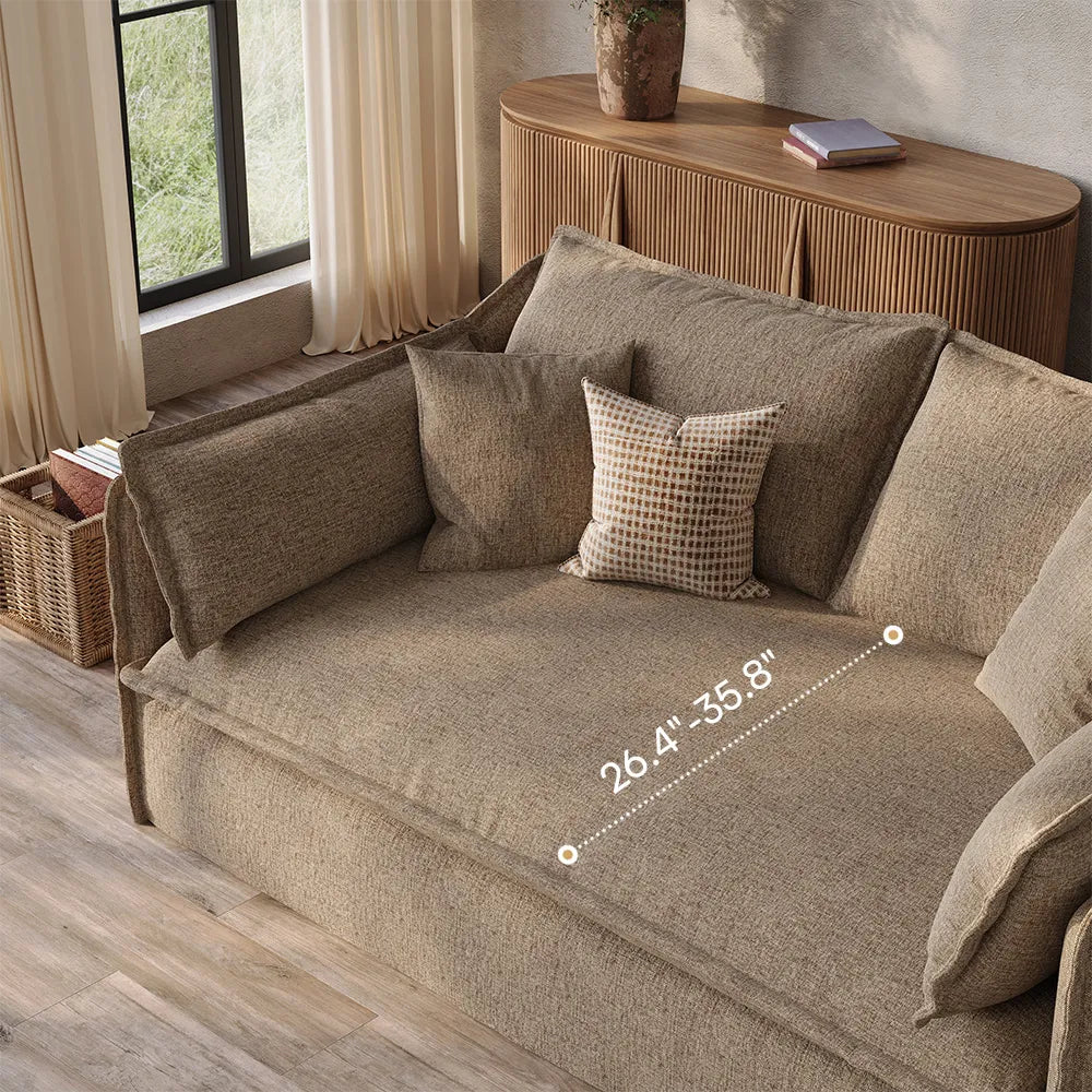 Luna-Khaki Cotton Linen L-Shaped Sofa with Removable Covers