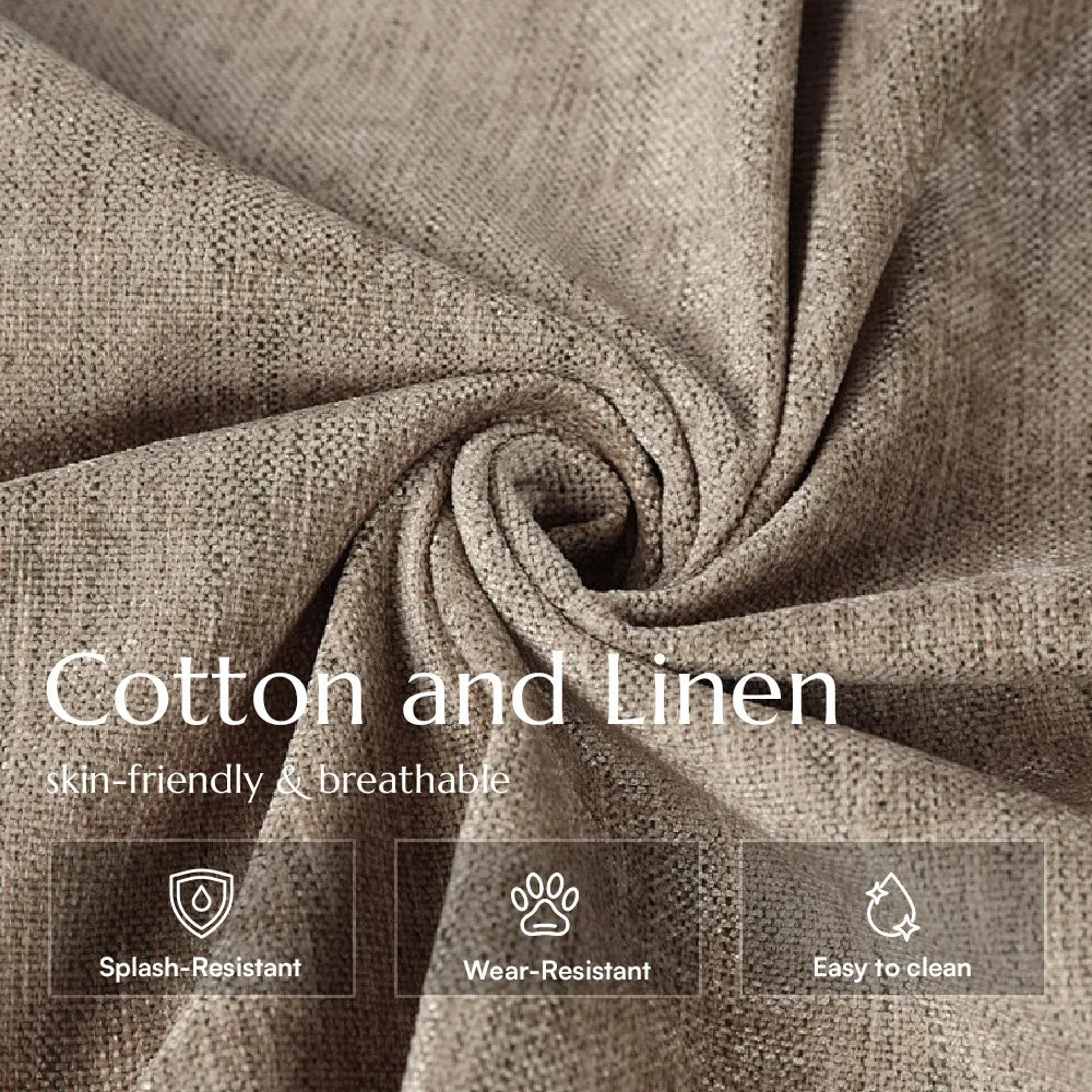 Luna-Khaki Cotton Linen L-Shaped Sofa with Removable Covers