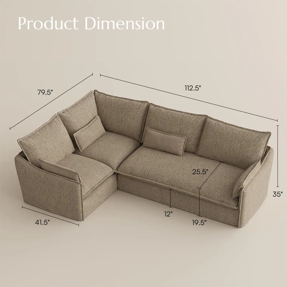 Luna-Khaki L-Shaped Sectional Modern Cotton Linen Sofa with Clean Lines