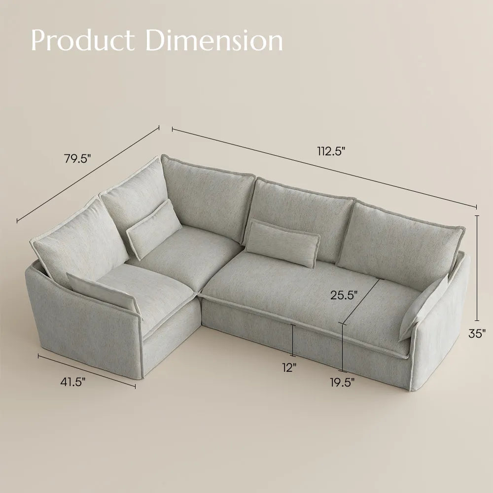 Luna-Beige L-Shaped Sectional Modern Cotton Linen Sofa with Clean Lines