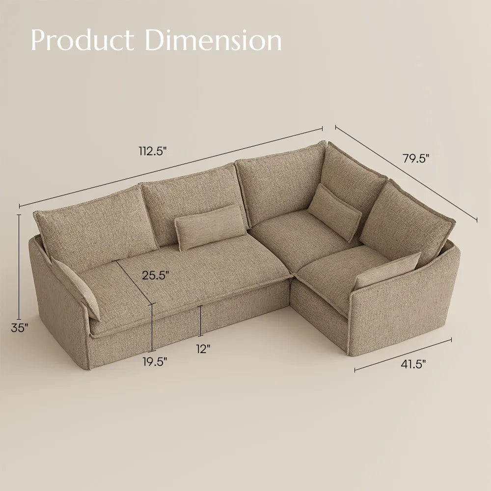 Luna-Khaki Cotton Linen L-Shaped Sofa with Removable Covers