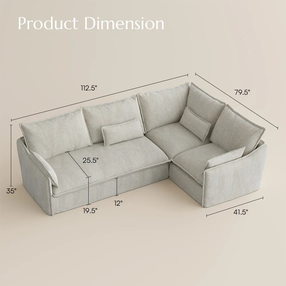 Luna-Beige Cotton Linen L-Shaped Sofa with Removable Covers