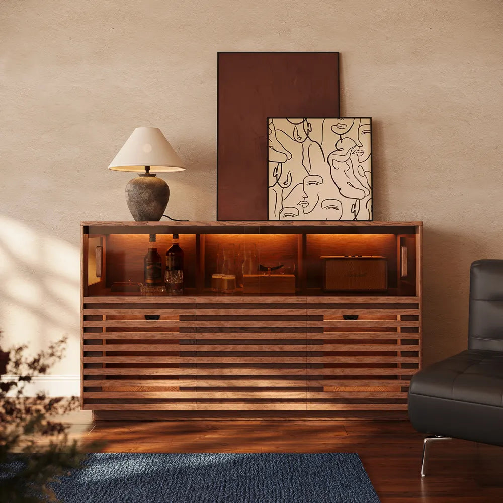 Selene-55'' LED Horizontal Slatted Storage Cabinet
