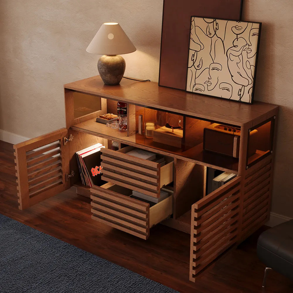 Selene-55'' LED Horizontal Slatted Storage Cabinet