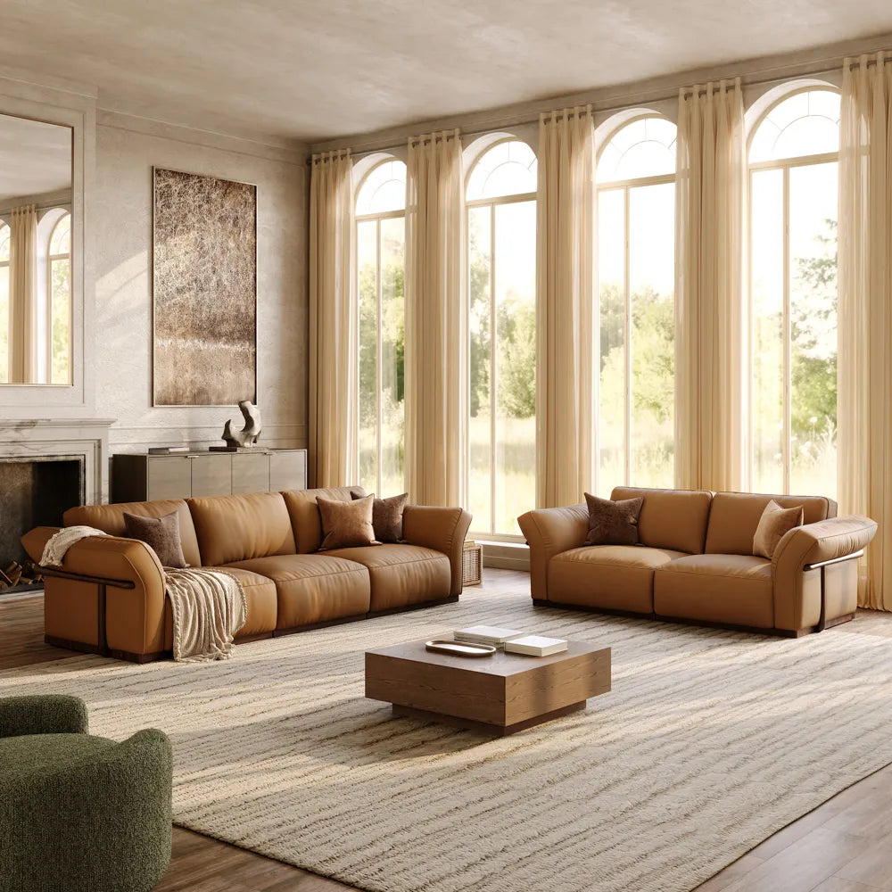 2+3 Seater  Genuine Leather Sofa Set with Solid Wood Frame & Comfortable