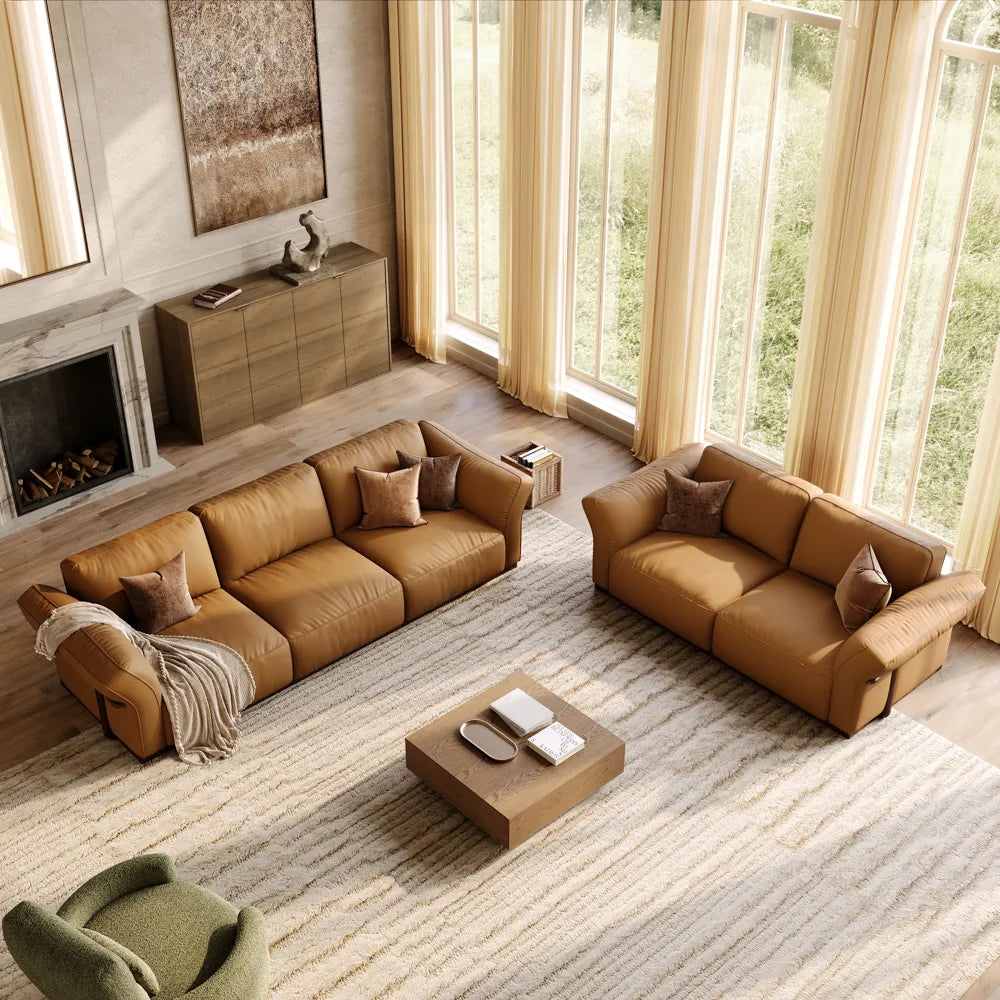 2+3 Seater  Genuine Leather Sofa Set with Solid Wood Frame & Comfortable