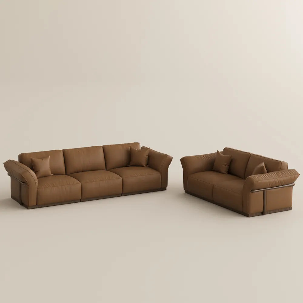 2+3 Seater  Genuine Leather Sofa Set with Solid Wood Frame & Comfortable