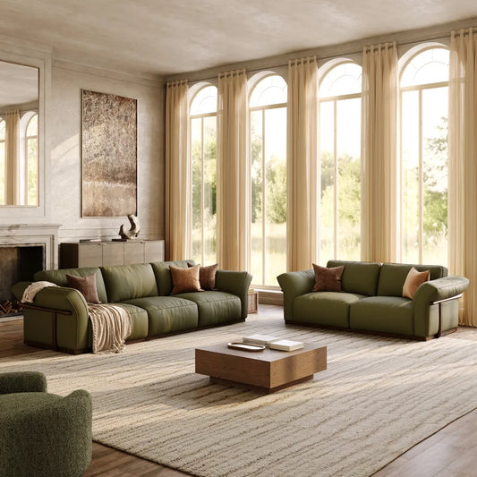 2+3 Seater  Genuine Leather Sofa Set with Solid Wood Frame & Comfortable