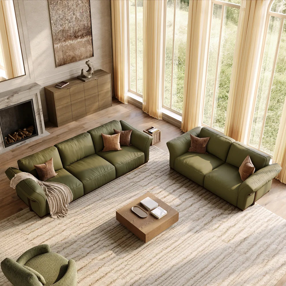 2+3 Seater  Genuine Leather Sofa Set with Solid Wood Frame & Comfortable
