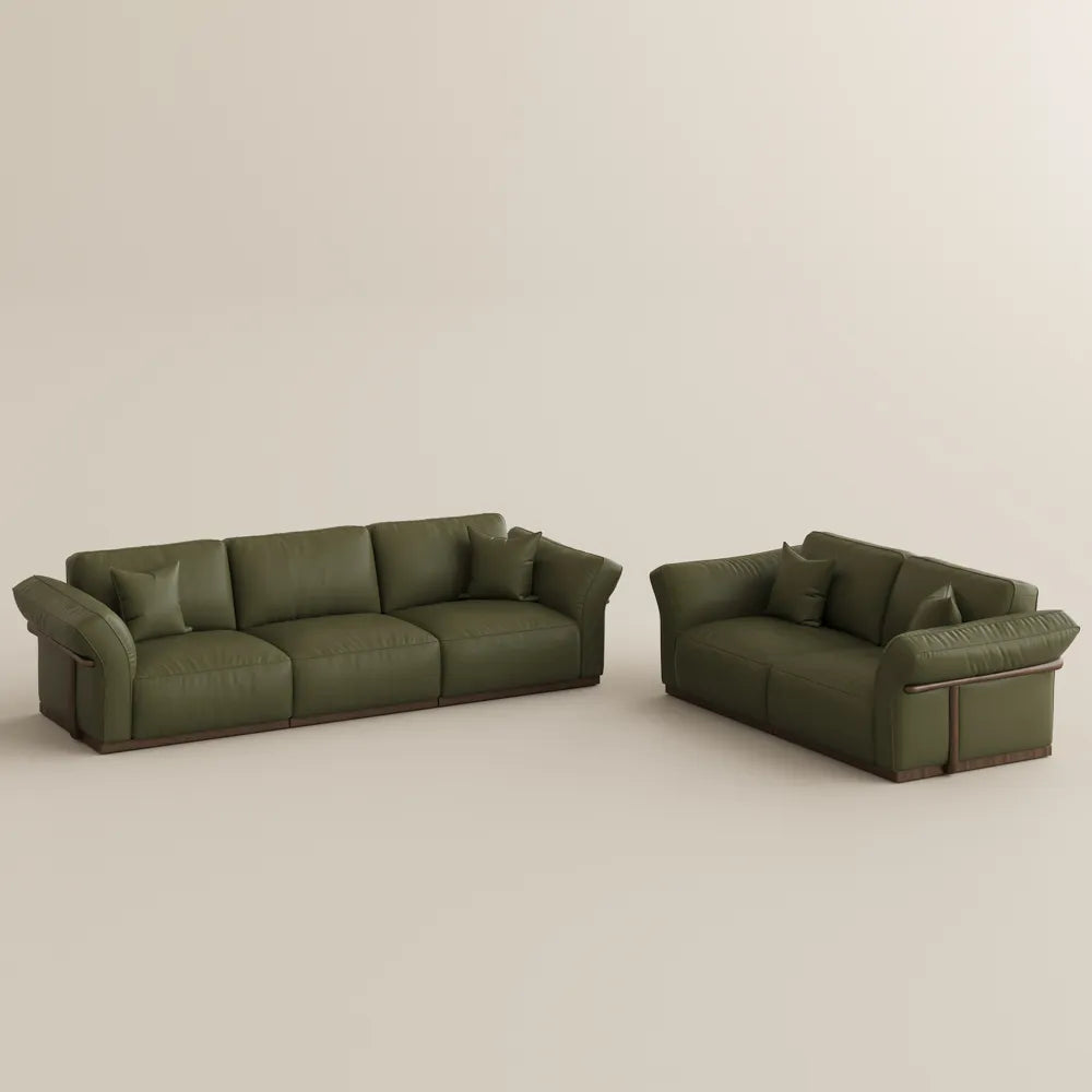 2+3 Seater  Genuine Leather Sofa Set with Solid Wood Frame & Comfortable